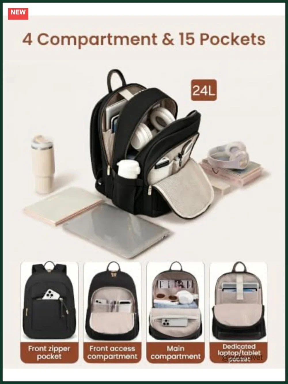 15.6 inch Waterproof Laptop Backpack for Women, College Work Travel Daypack